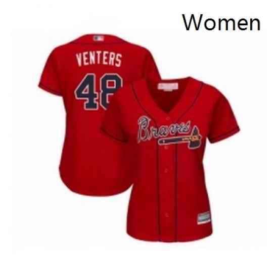 Womens Atlanta Braves 48 Jonny Venters Replica Red Alternate Cool Base Baseball Jersey